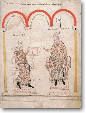 Frowin Bibel Bd. 3, Abt Frowin und Schreiber Richene, Codex 5, fol. 1V